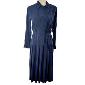 Private collection Women's 100% Silk Button Up Blue Midi Dress Size 8